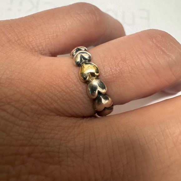 Genuine Pandora Silver & 14k Gold Two Tone Ring Heart Size 5 - Picture 2 of 3